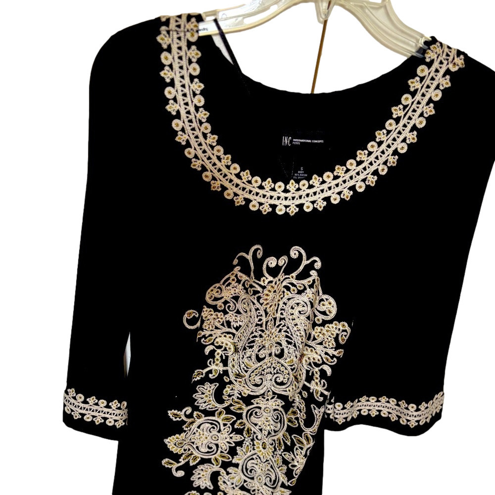 INC black dress with embroidered white/gold.Small Petite.​